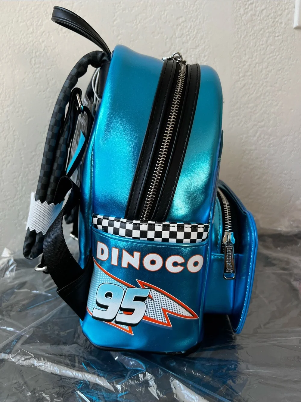Loungefly Disney Pixar Cars Metallic Dinoco Lightning McQueen Mini Backpack NWT